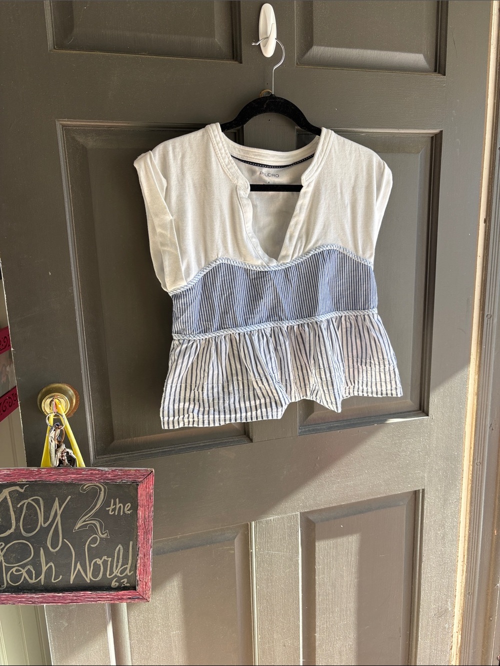 Blue and White Striped Peplum Top Pilcro